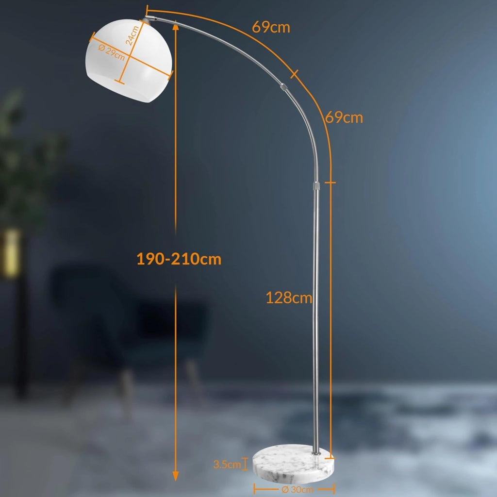 Lampada da Terra Altezza Regolabile 190-210 Base Marmo Acciaio Inox Piantana ad Arco Orientabile Salotto Soggiorno