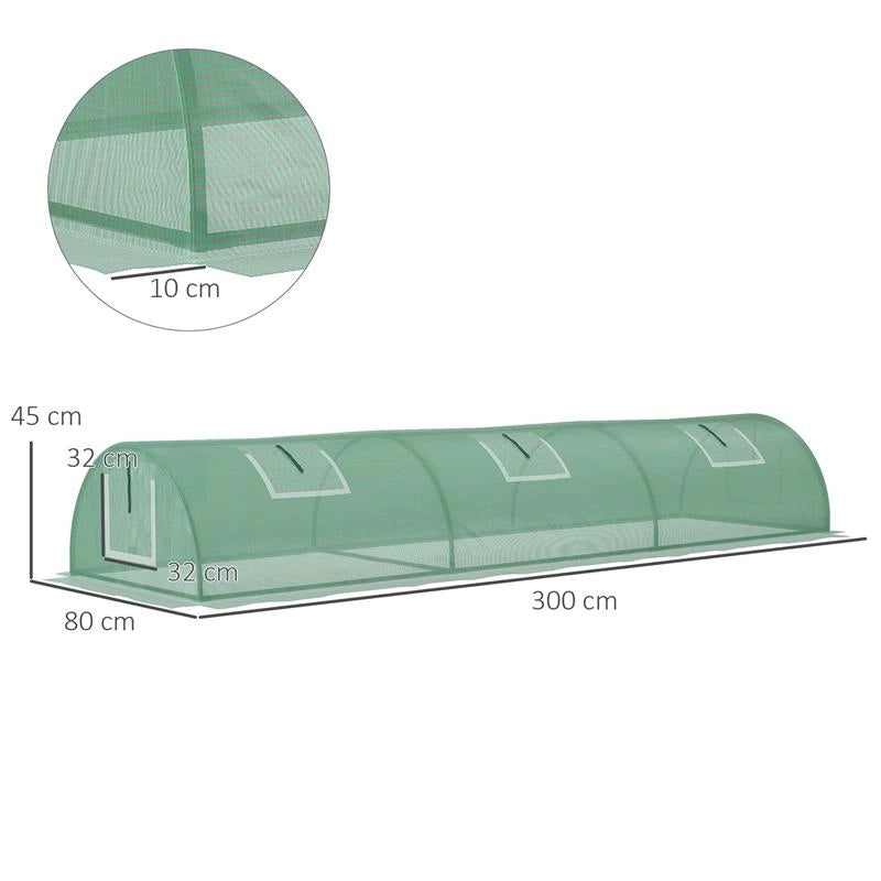 SERRA PICCOLA CON 5 FINESTRELLE E GRIGLIA CENTRALE IN ACCIAIO PE E PP 300X80X45 CM VERDE