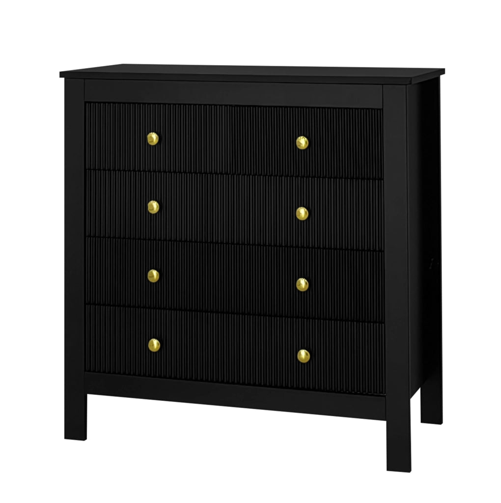 Cassettiera con 5 cassetti; maniglie dorate e ante strutturate; 79x39;5x80;5 cm; nera