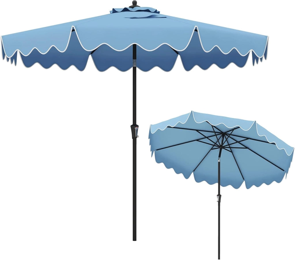 Ombrellone da Balcone 270 cm Protezione UPF 50+, con Manovella e 8 Stecche, Parasole da Giardino Inclinabile con Bordi Increspati, per Spiaggia, Terrazzo, Piscina