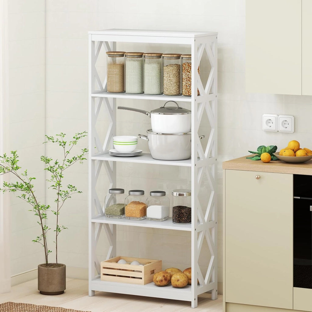 Libreria 5 Ripiani, Scaffale in Legno con Struttura Romboidale, Scaffale Espositivo Aperto Autoportante per Ufficio, Soggiorno e Camera da Letto, 70×30×155 cm