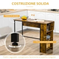 Bancone Bar Pieghevole Stile Industriale con Scaffale a 3 Ripiani, 120x76x91.4cm