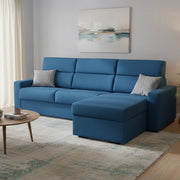 Pusiano, Divano Letto con Penisola Sfoderabile Made in Italy, 280x160 cm blu