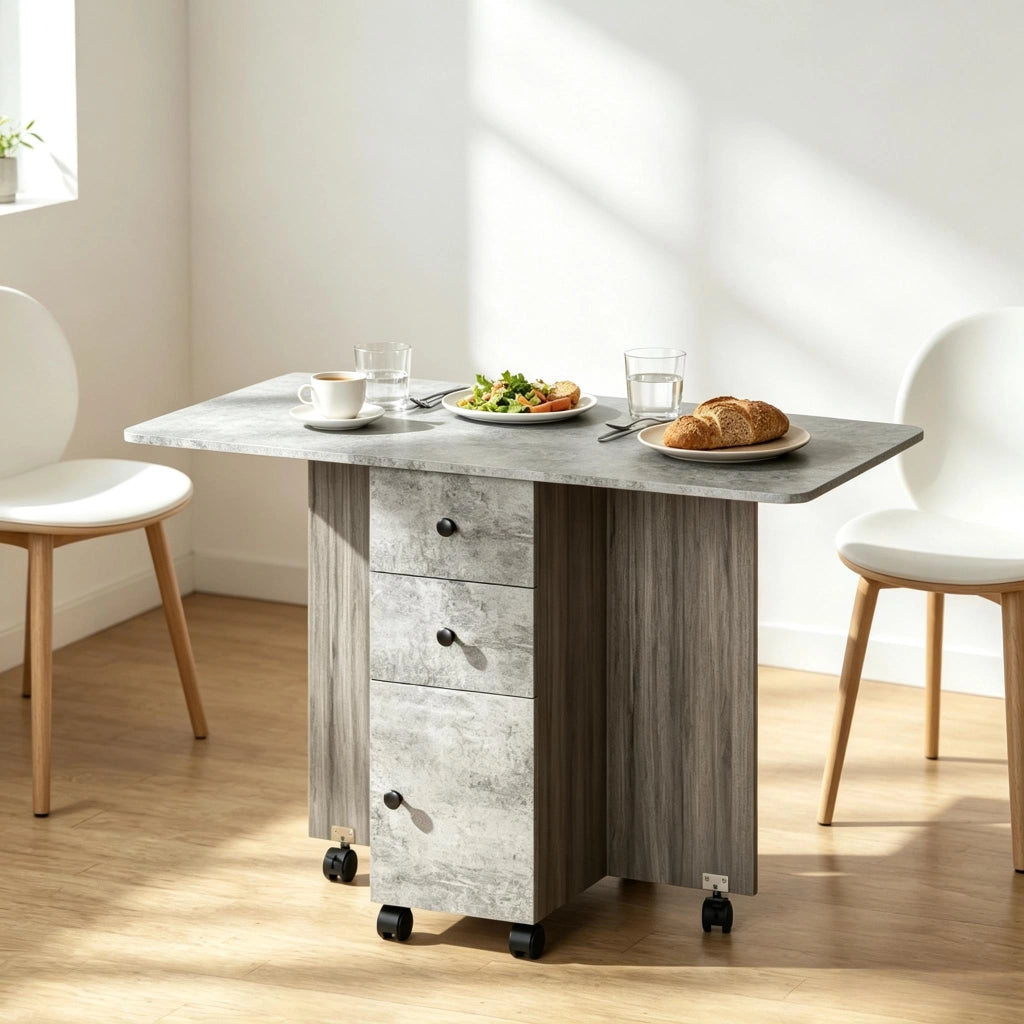 TAVOLO Allungabile Pieghevole 120x60 cm Grigio in Truciolato con Cassetti