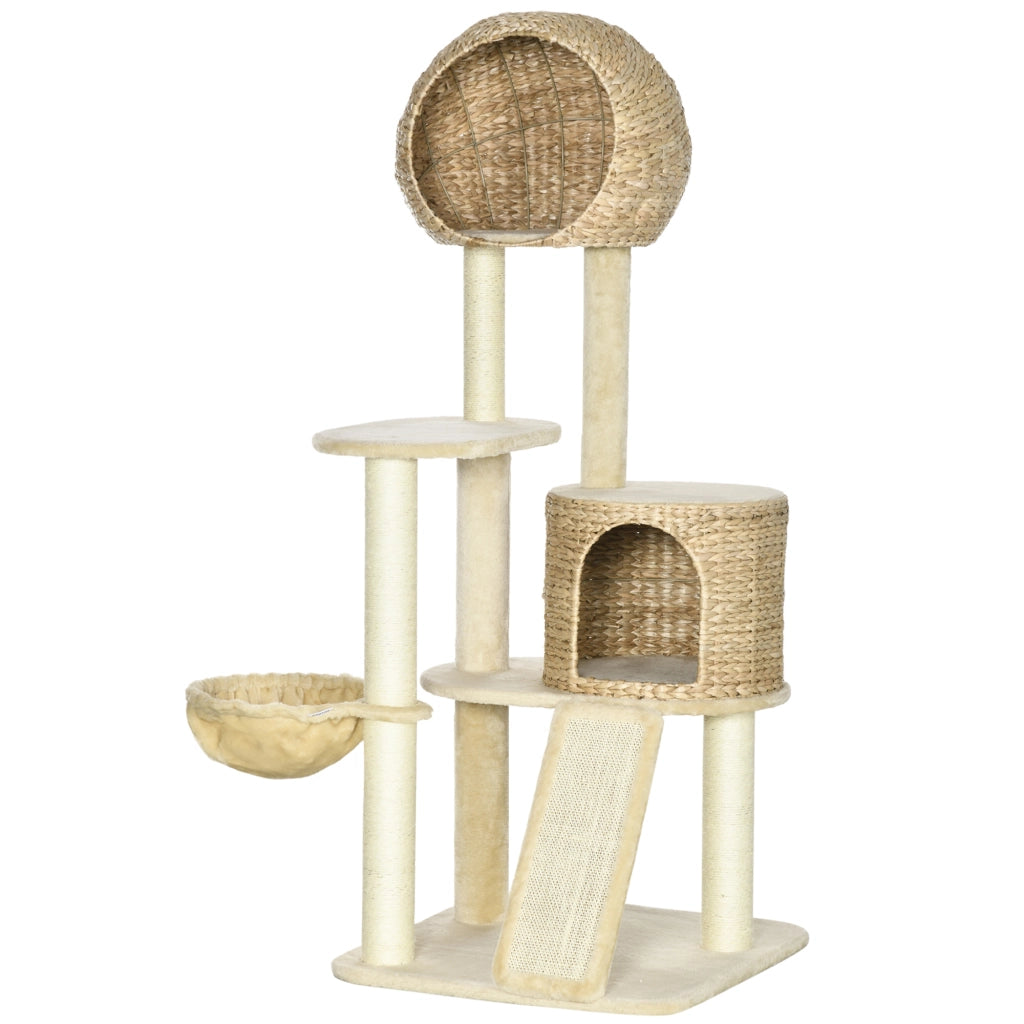 Tiragraffi con casetta, piattaforme, amaca e tappeto ¨C zephmum ¨C beige, 60x60x150cm