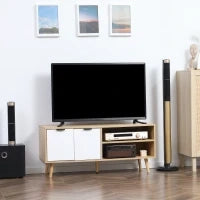Mobile TV 46" max in Truciolato e Legno con 2 Ripiani Aperti e Armadietto, 110x39x48.8 cm