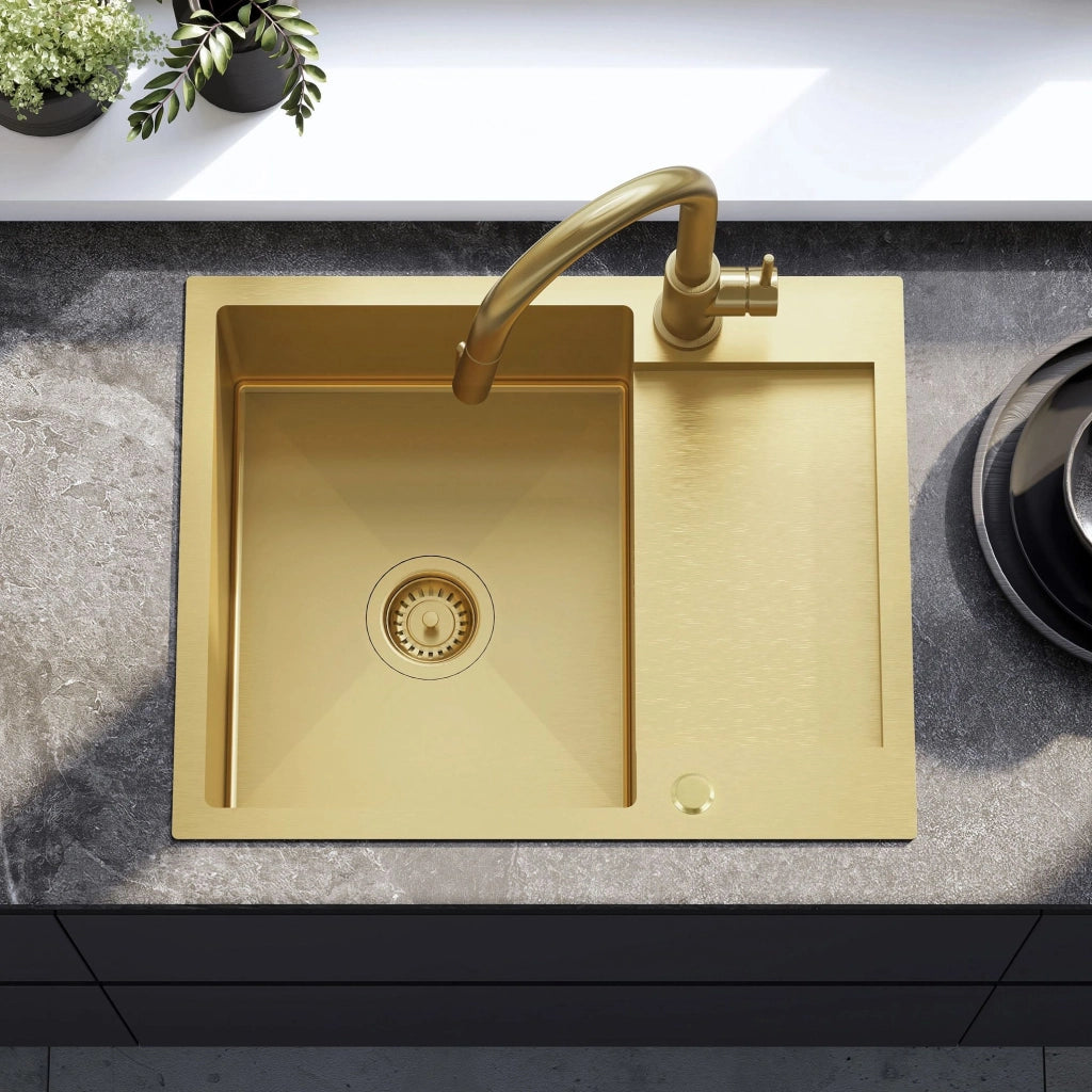 Lavello In Acciaio Paul Brush Gold con rubinetto da cucina