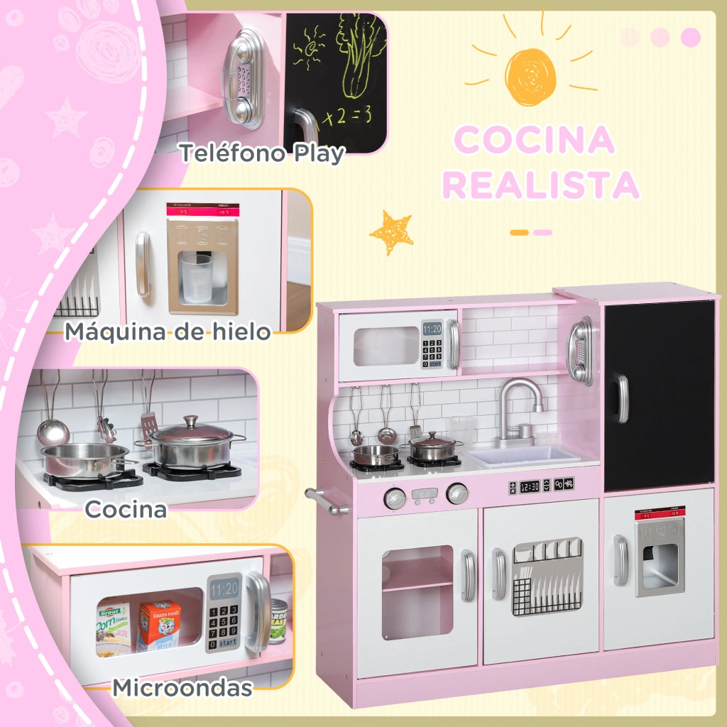 Cucina per Bambini con Accessori ¨C zephmum ¨C Rosa 83.8x26.8x81 cm