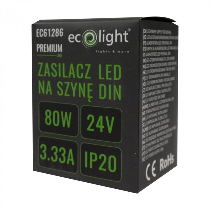 Alimentatore DIN per LED 24V 80W IP20 Ecolight Premium
