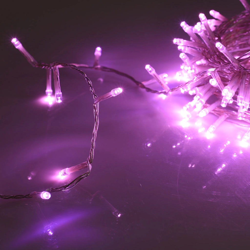 CATENA LUMINOSA 500 LED ROSA CAVO TRASPARENTE DA 25 METRI CON TRASFORMATORE 31V - IDEALE PER CASA GIARDINI E VETRINE