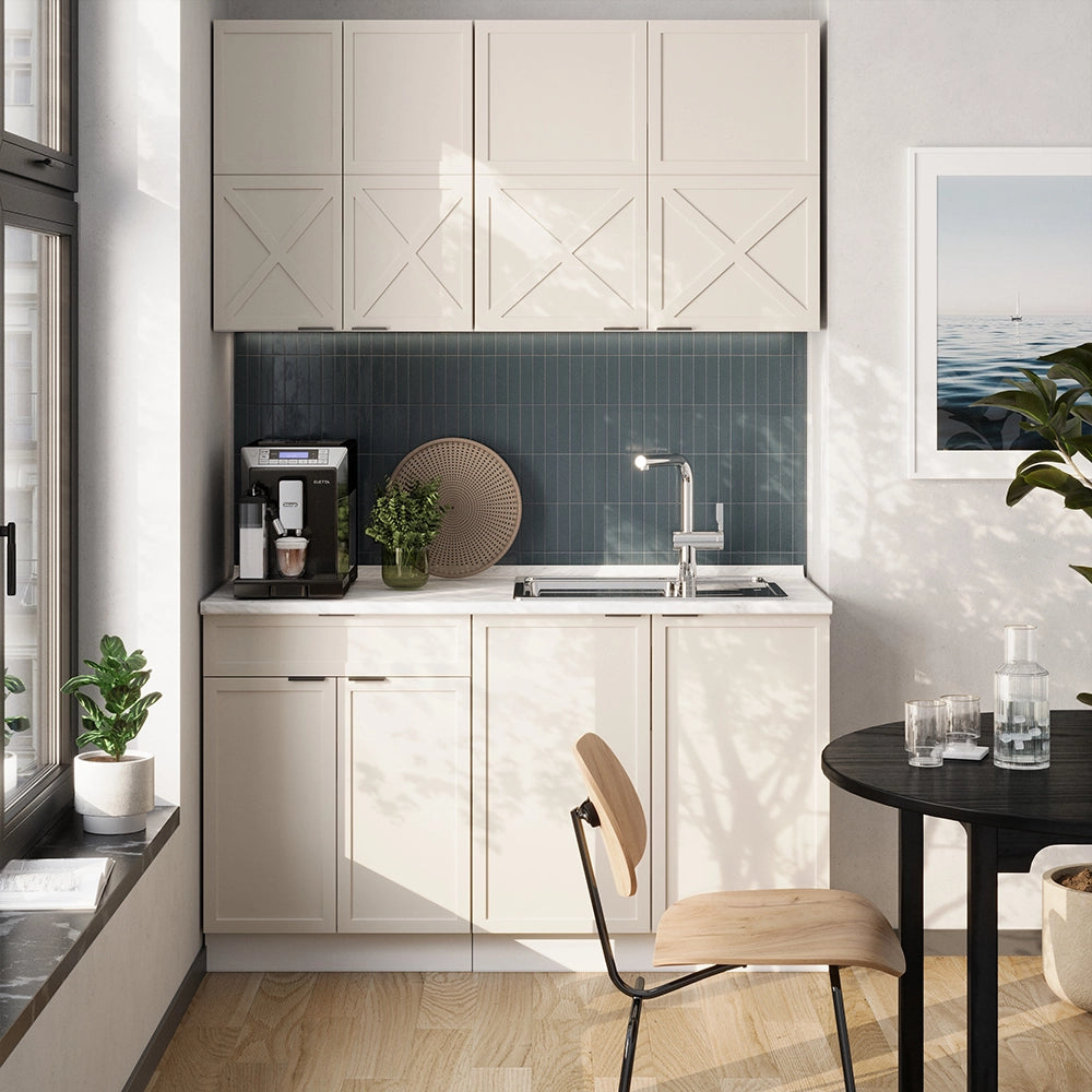 Cucina completa Fame-Line GrigioBeige/Bianco 140 cm, PL Rovere Vicco