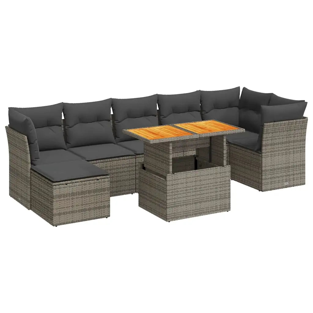 Set Divano da Giardino 8 pz con Cuscini Grigio in Polyrattan 3326958