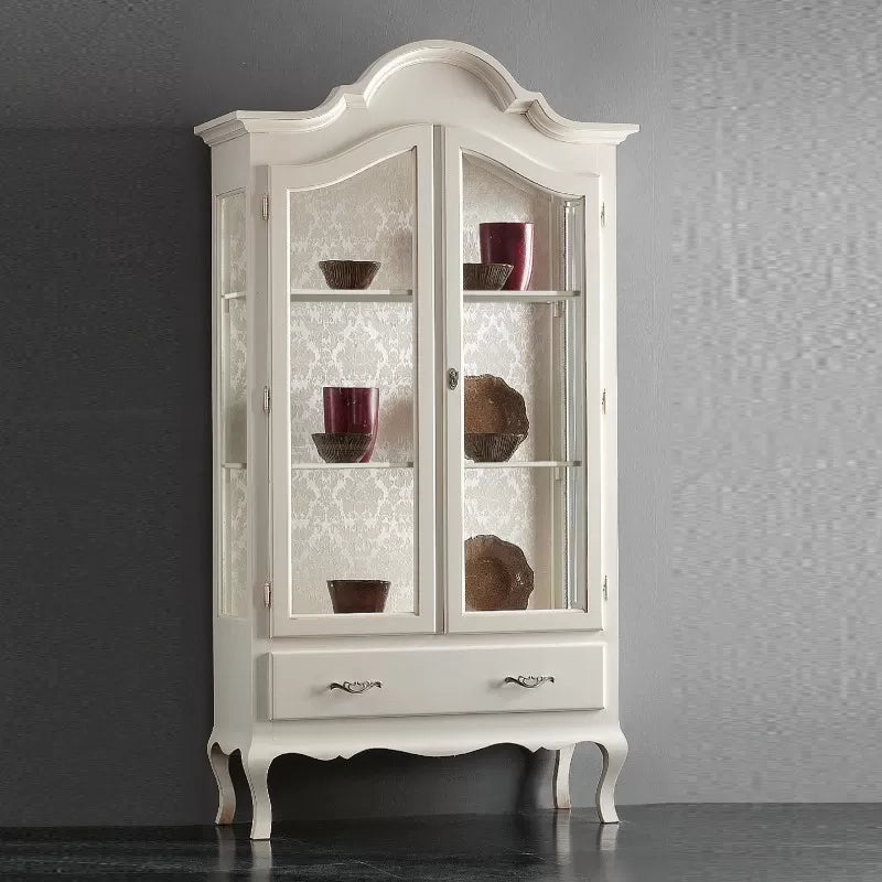 Vetrina cappello gendarme legno 2 porte shabby bianco opaco l.104 p.45 h196 (3065) - Mobili 2G