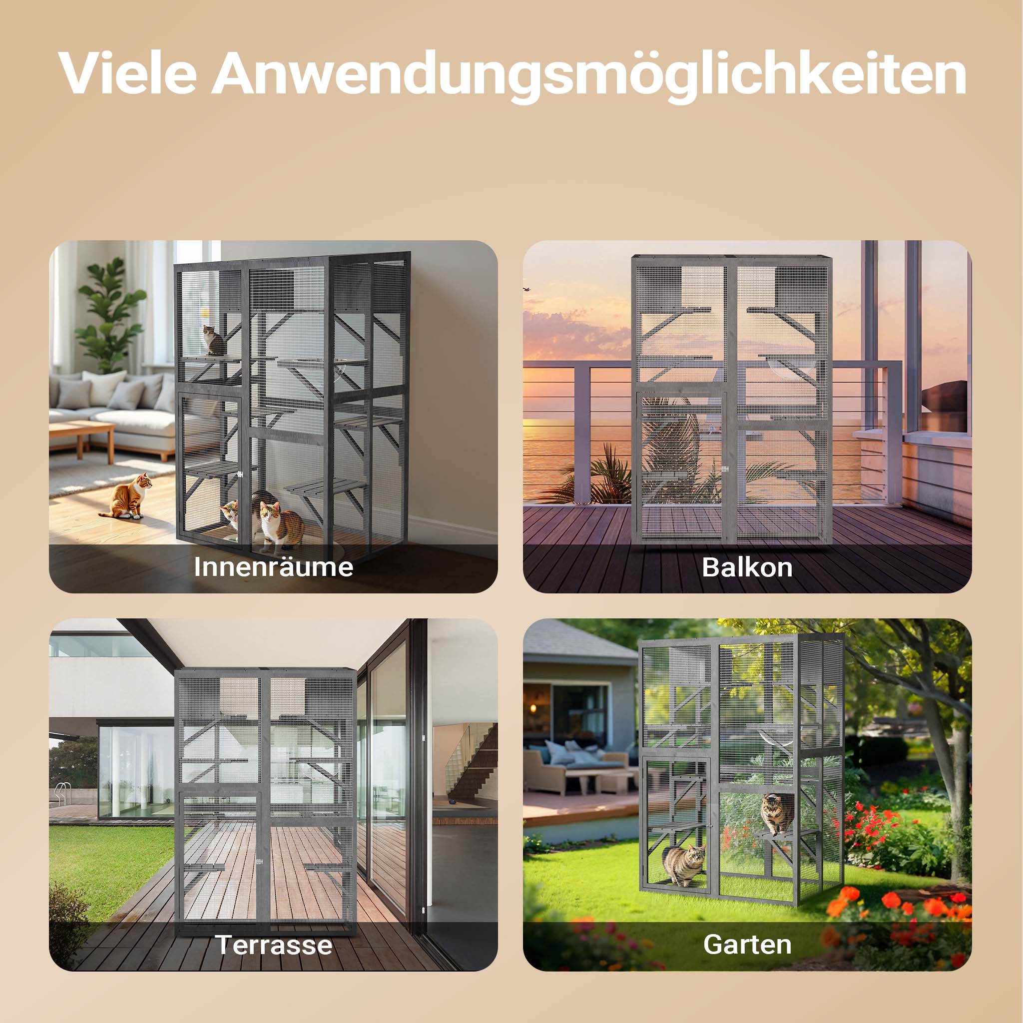 Recinto per gatti da esterno 116 x 82 x 175,7 cm, legno, tetto in PVC, 5 livelli, recinto per gatti per giardino, balcone, rifugi