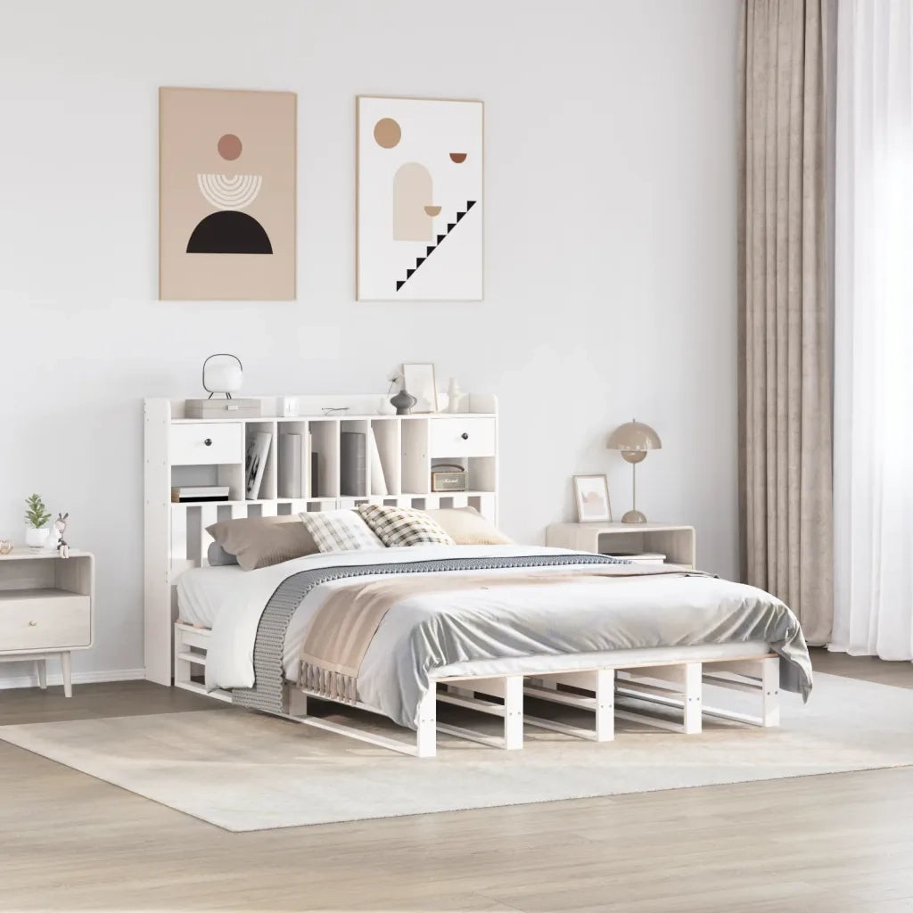 Letto Libreria senza Materasso Bianco 140x190 cm Legno di Pino