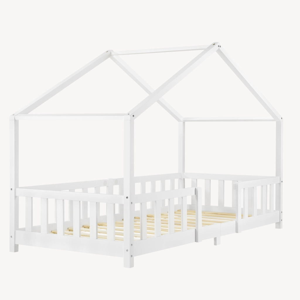 Letto per Cameretta Treviolo a Forma di Casetta in Stile Montessori 90x200 cm Bianco [en.casa]
