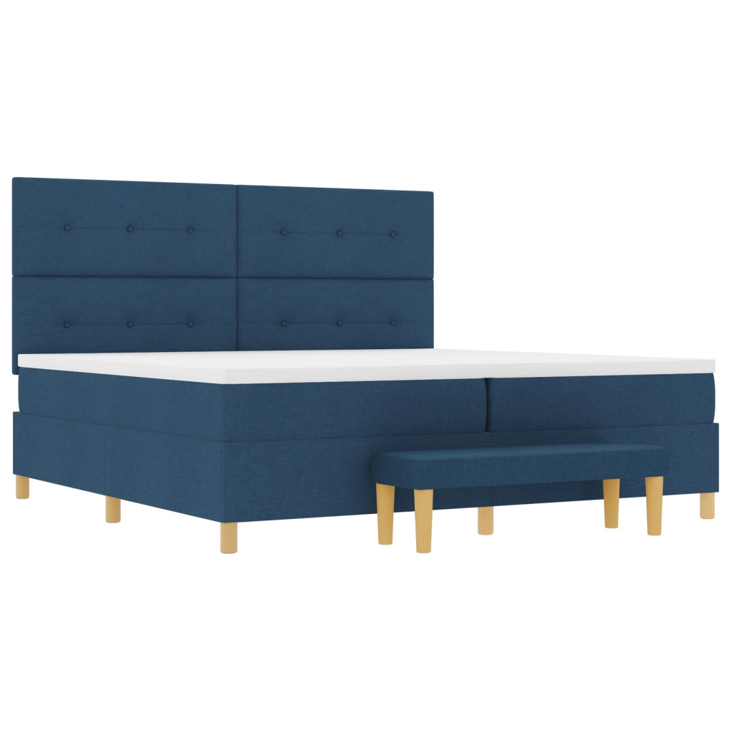 Letto a Molle con Materasso e Panchina Blu 200x200 cm Tessuto