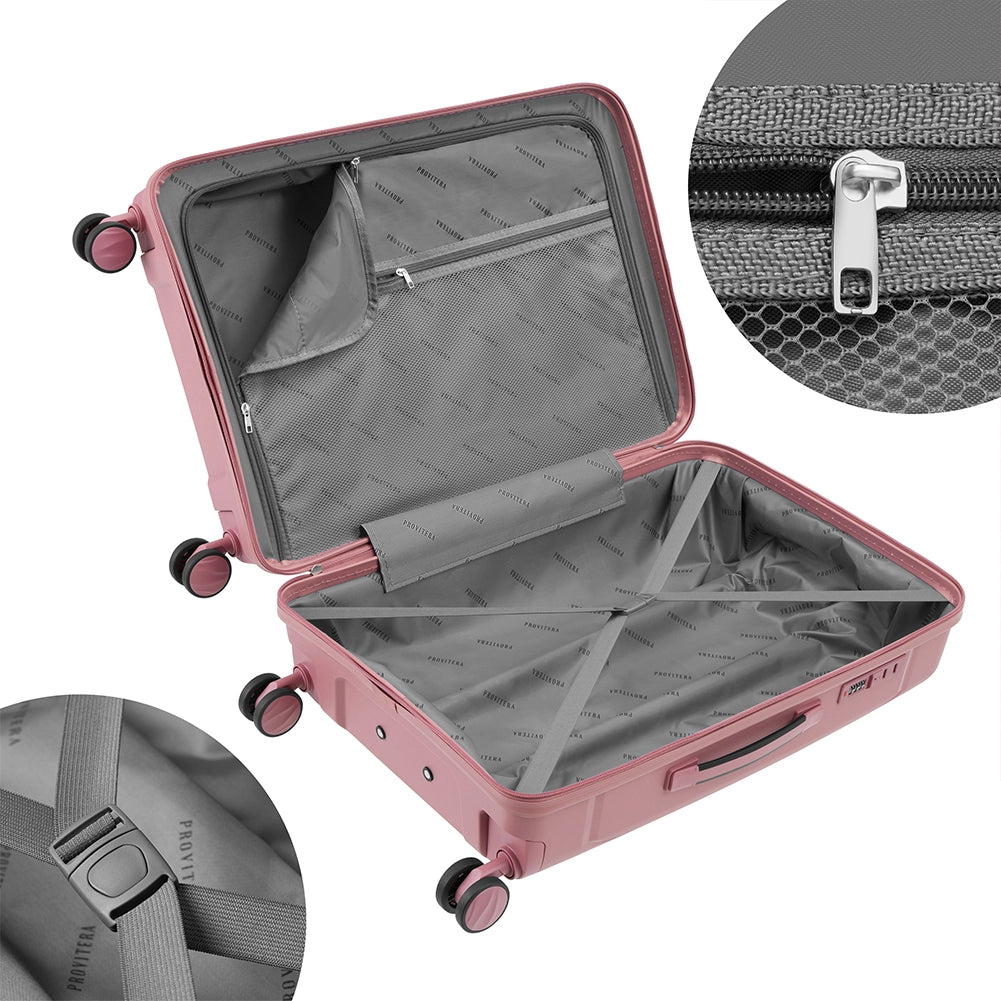 Set 3 Valigie Rigide 90-59-38L Ruote Easy Roll e Manico Telescopico in ABS Rosa