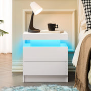 Comodino LED bianco con 2 cassetti e vano a giorno