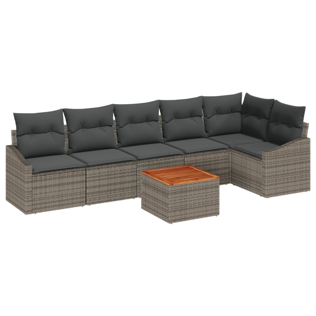 Set di Divano Giardino da 7 Pezzi con Cuscini Grigio Polyrattan Acacia