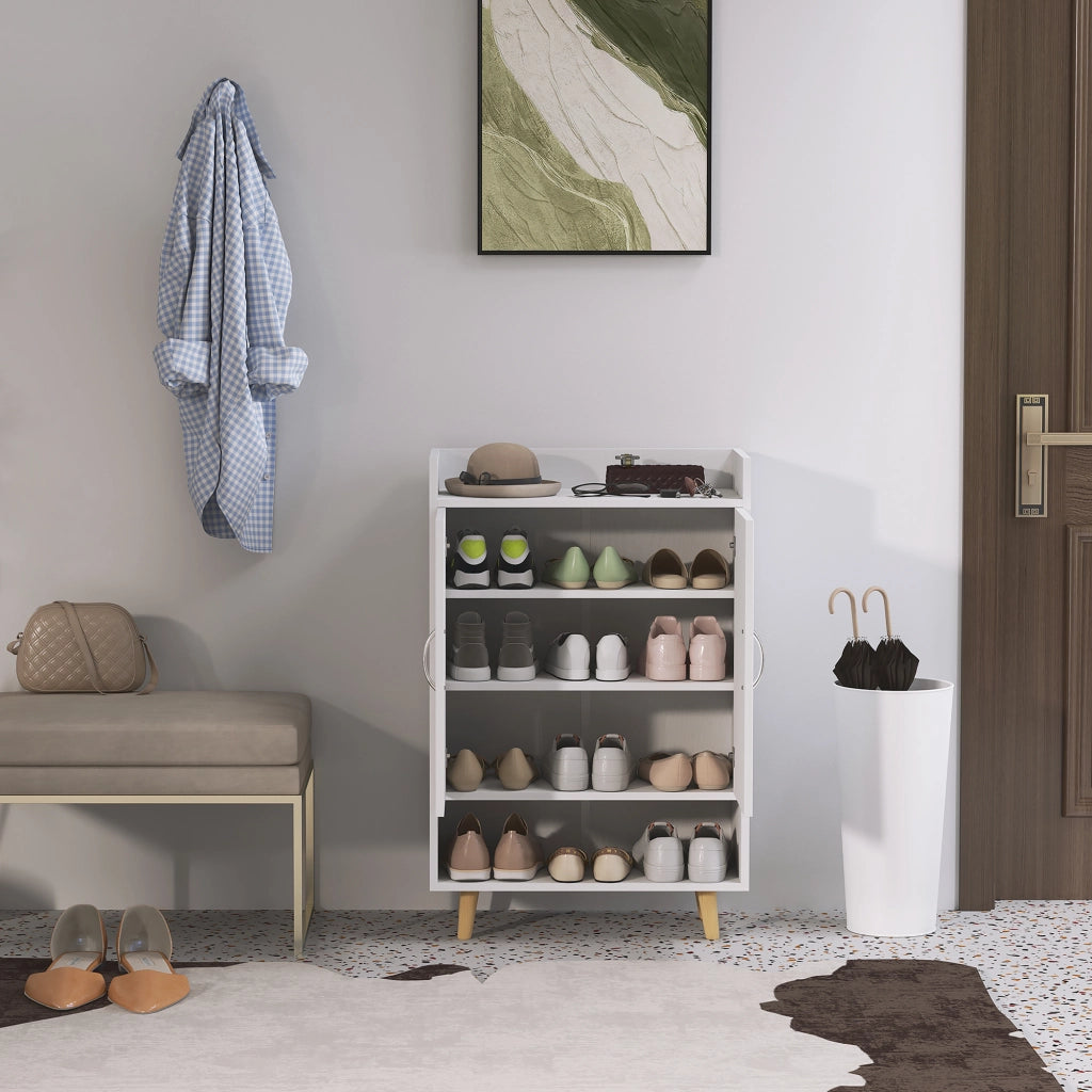 Armadio per scarpe con ante e ripiani - Zephmum- 60 x 30 x 92 cm, Bianco, per 12 scarpe