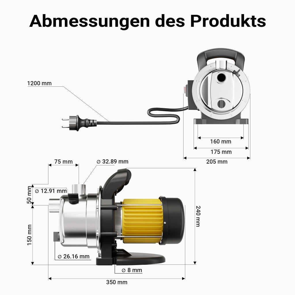 Pompa da giardino autoadescante acciaio inox 3800l/h 1200W max 48m con maniglia Elettropompa