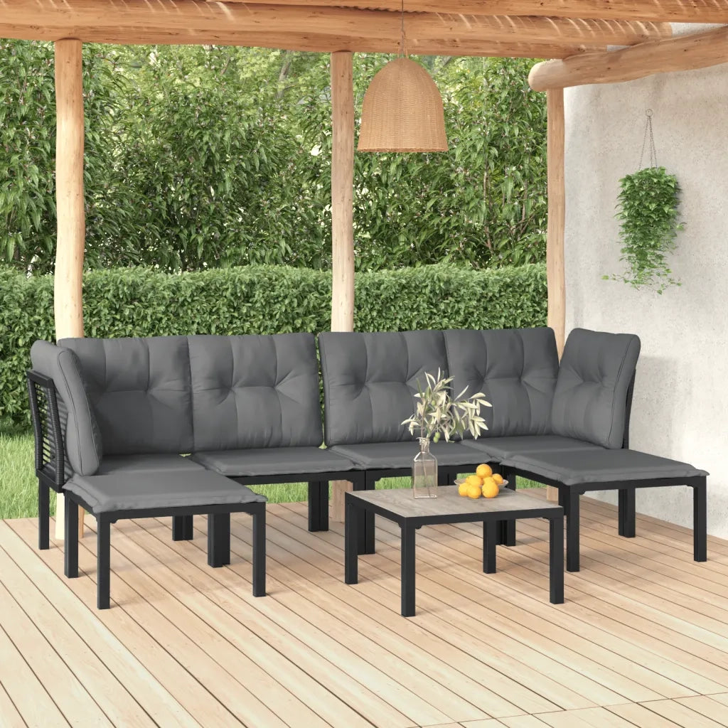 Set Salotto da Giardino 7 pz | Set di Mobili da Esterno Nero e Grigio in Polyrattan