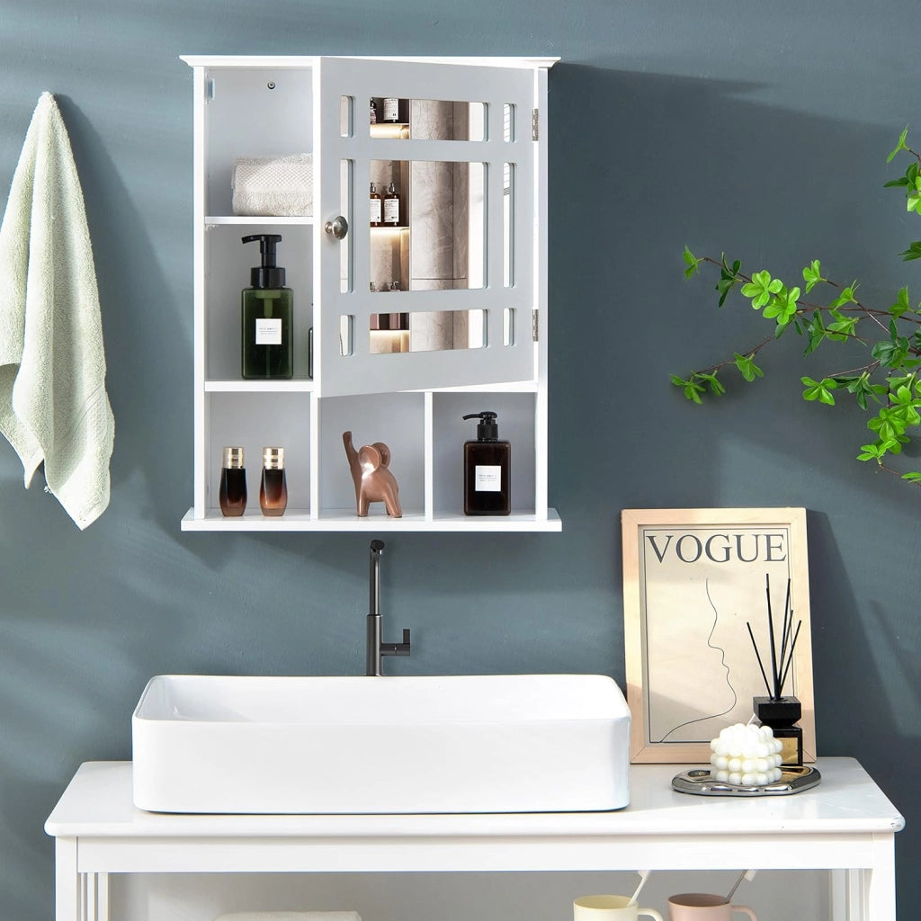 Mobiletto Bagno con Specchio in Legno, Armadio Farmacia da Muro, Armadietto da Parete per Bagno, 50 x 16 x 61 cm (Bianco)