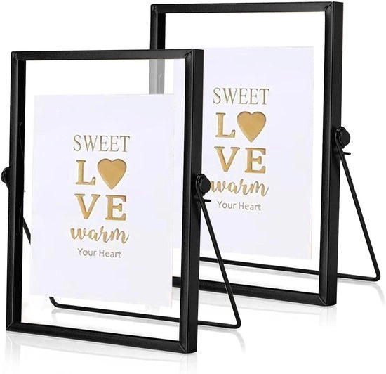 Fotolijst A5 - 15 x 20 cm - Glazen/Metaal - Fotoframe con Doppio Supporto - Fotoframe in Piedi - Alta Qualità - Duraturo - Fotoframe con Vetrata e Metallo