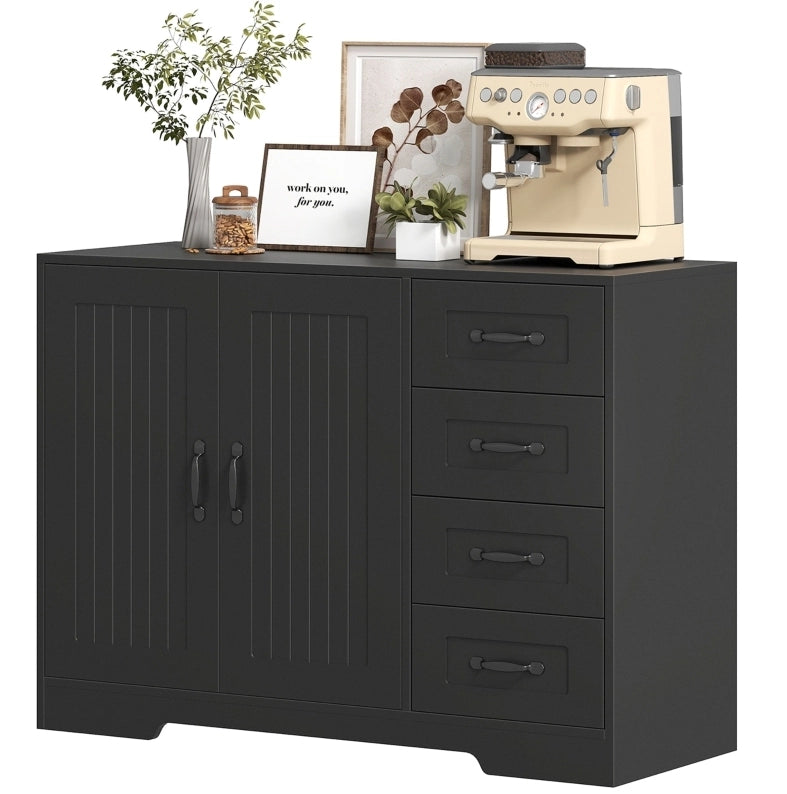Madia moderna nera con 4 cassetti e 1 anta, 105 x 40 x 76 cm