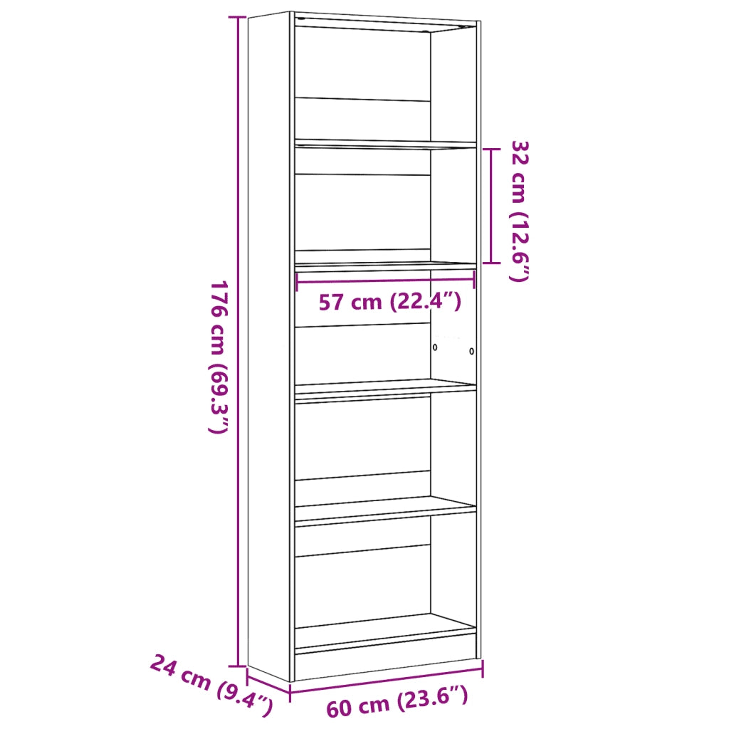 Libreria Rovere Sonoma 60x24x176 cm in Legno Multistrato 857823