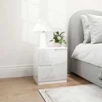Comodino Moderno in Legno con 2 Cassetti e Design Lucido, 40x40x48 cm, Bianco