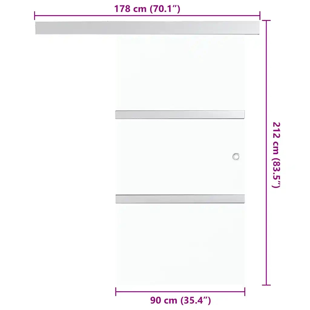 Porta Scorrevole in Vetro ESG e Alluminio 90x212cm Argento 288053