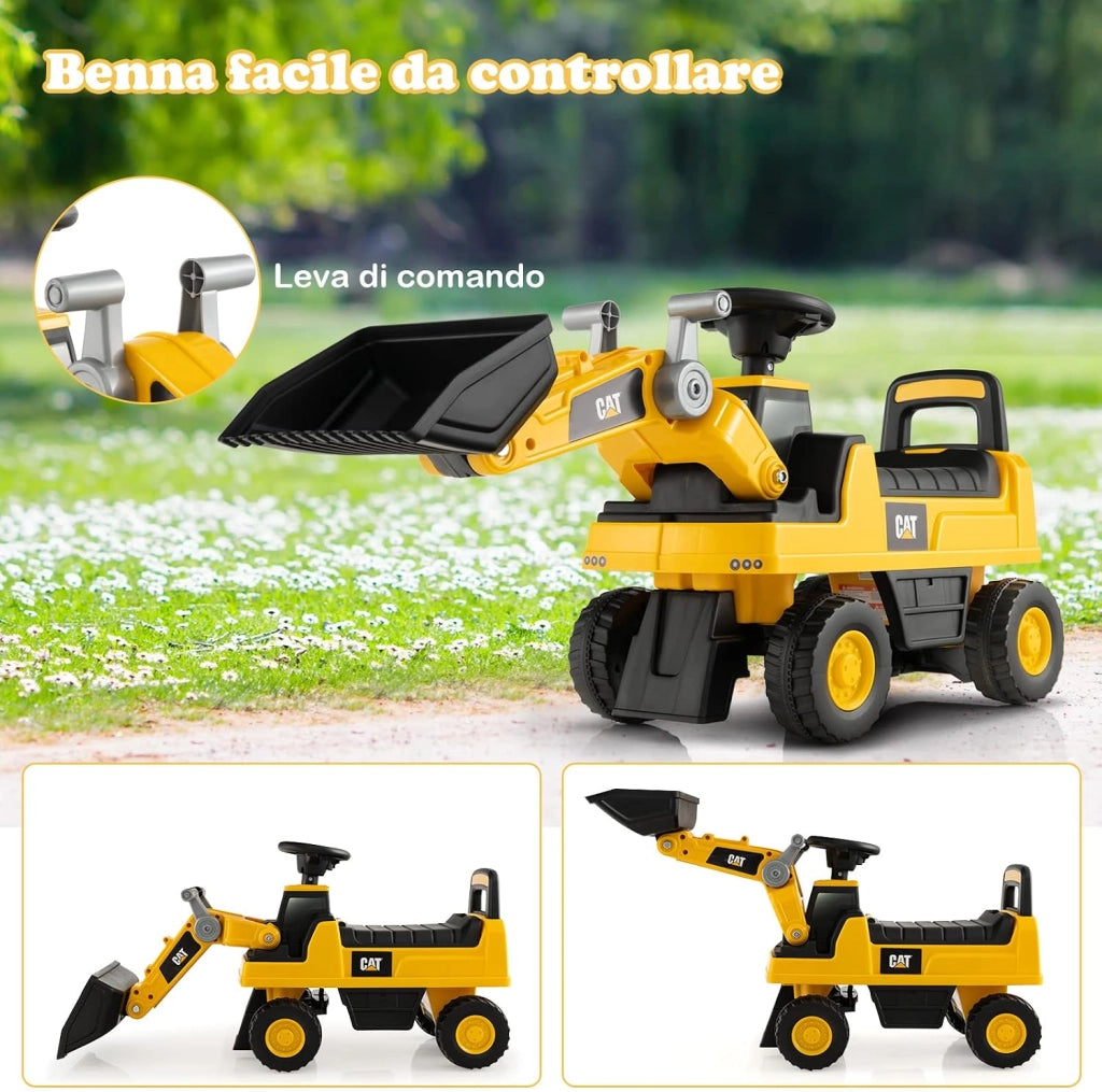 Ruspa Giocattolo per Bambini, Escavatore Cavalcabile a Spinta con Benna Regolabile, Clacson e Spazio di Archiviazione, Pneumatici Anti-scivolo, Regalo per Bambini 1-3 Anni (Stile 3)