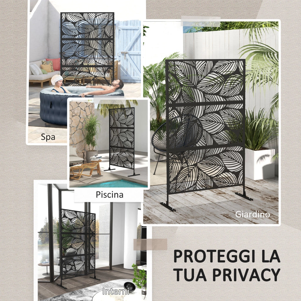 Paravento da Esterno Decorativo in Acciaio Traforato ¨C zephmum ¨C 122x198cm, Nero