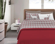 Completo Letto in Flanella Calda e Morbida Anti Pilling - Set Flanellato 3 Misure parure con Federe - Tartan rosso - 1 Piazza e mezza