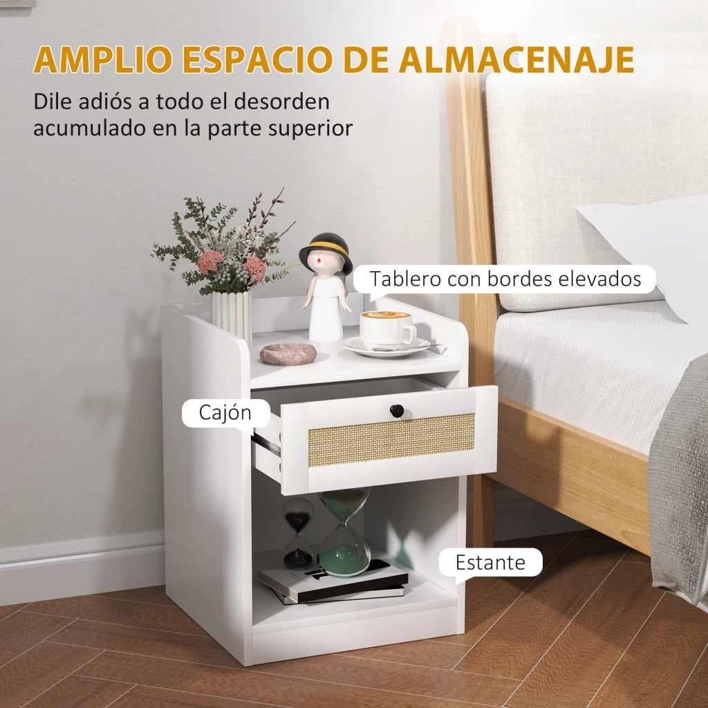 Comodino con cassetto e fronte in rattan ¨C Zephmum ¨C 40x40x53 cm bianco