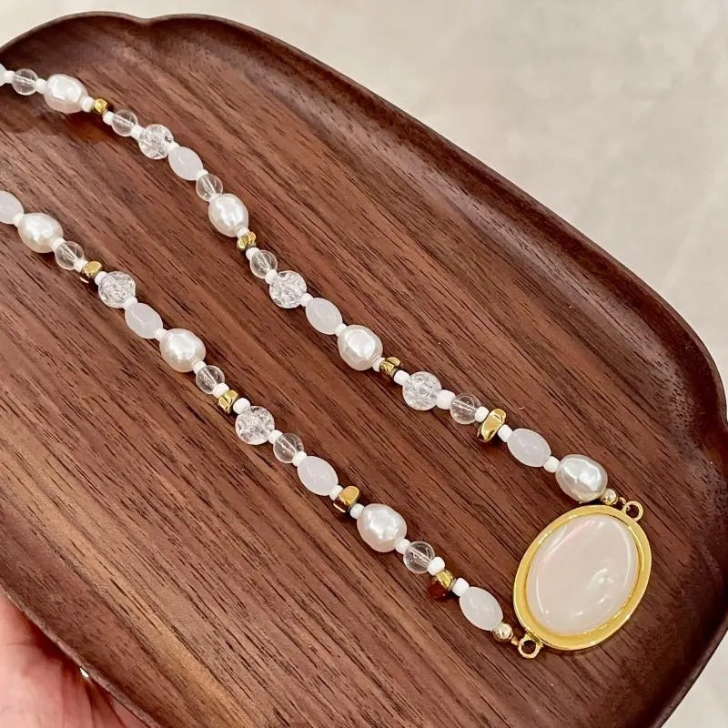 Collana ovale con perline di cristallo fatta a mano, regalo di Natale o di compleanno.