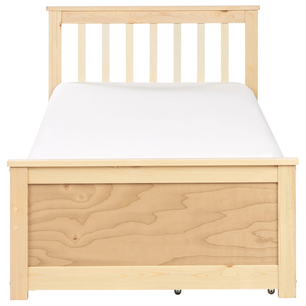 Letto in pino MDF con rete con contenitore 2 cassetti testiera minimalista 90 x 200 cm marrone chiaro