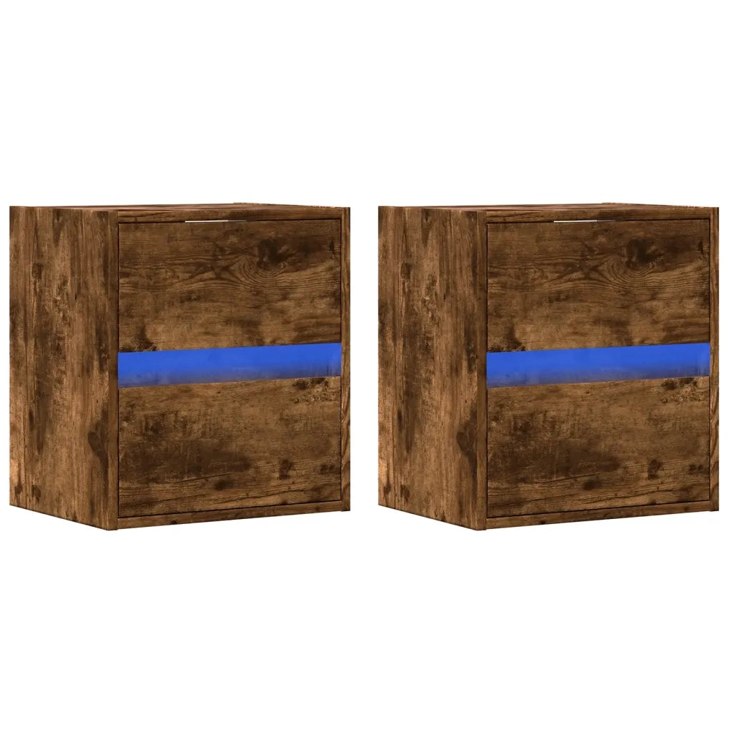 Mobili TV a Parete con Luci LED 2pz-Set di 2 Credenza per TV sospesa Rovere Fumo 41x31x45 cm 178456