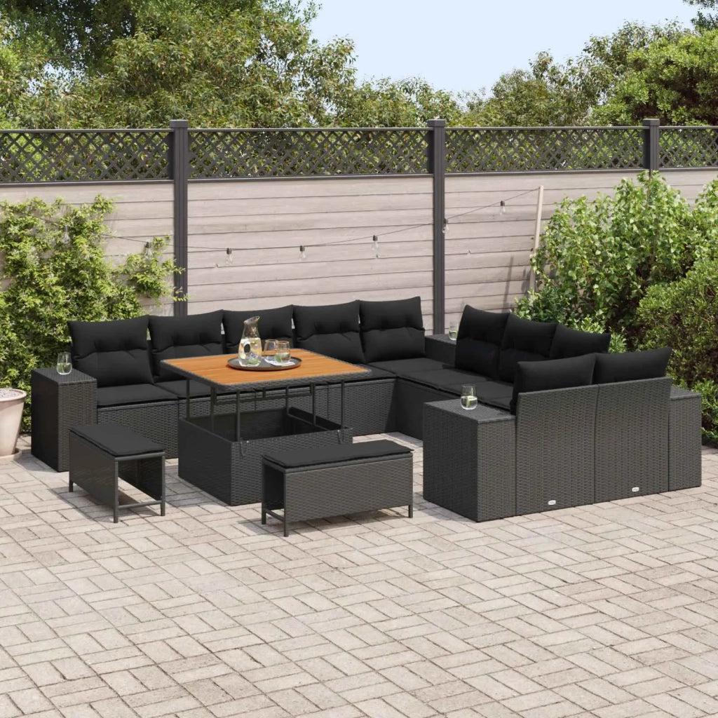 Set Divano da Giardino con cuscino 13 pcs Nero polyrattan 3364004