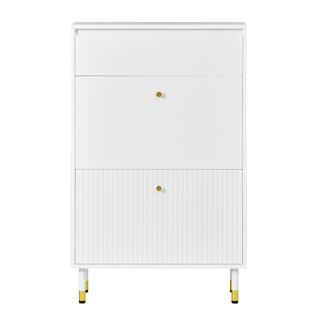 Scarpiera stretta con 2 vani a ribalta e cassetto 65x24x104 cm bianca