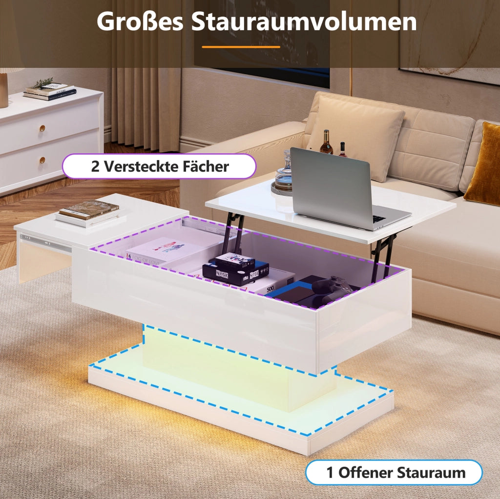 Tavolino da caffè con sollevamento idraulico e LED 100x50x45 cm