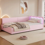 Letto giorno con luce LED velluto rosa 90x200 cm