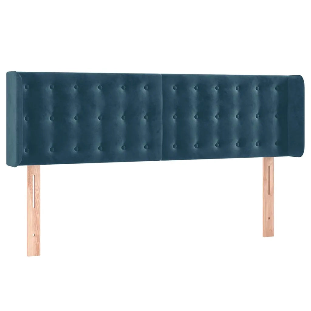Testiera ad Orecchio-Testata con Orecchie Blu Scuro 147x16x78/88 cm in Velluto 419966