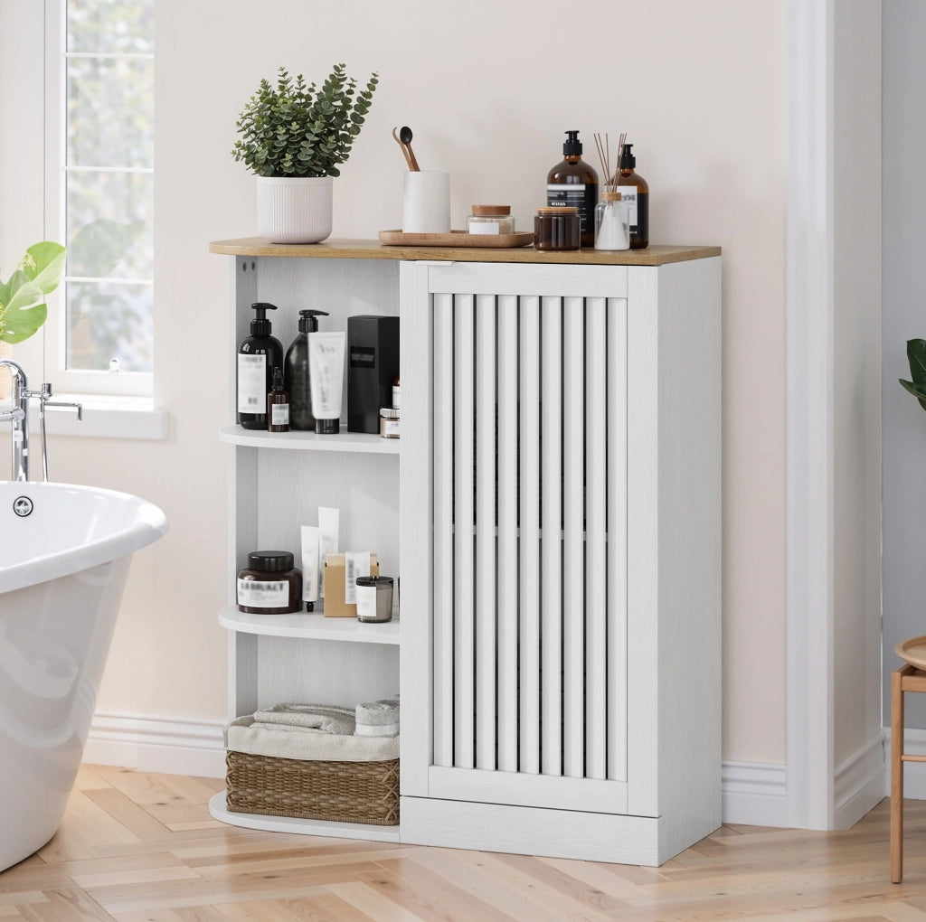 Mobile contenitore in MDF bianco e rovere 68 x 25 x 76 cm