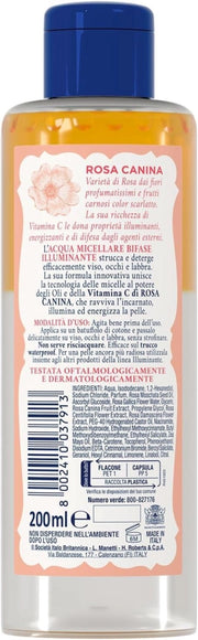 ACQUA MICELLARE BIFASE ALLE ROSE 200 ML ALLA ROSA CANINA + AZIONE ILLUMINANTE VITAMINA C
