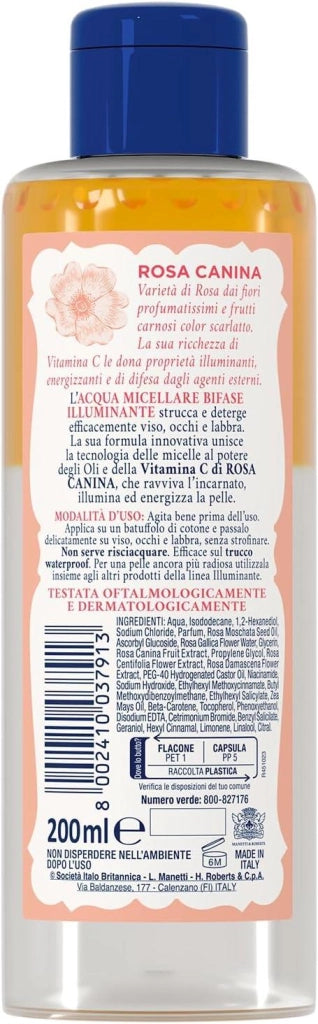 ACQUA MICELLARE BIFASE ALLE ROSE 200 ML ALLA ROSA CANINA + AZIONE ILLUMINANTE VITAMINA C