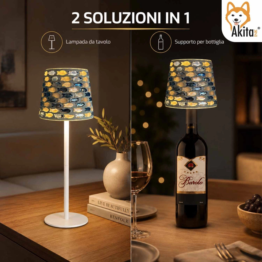 Akitaink Lampada da Tavolo LED Mosaico Fish Ricaricabile