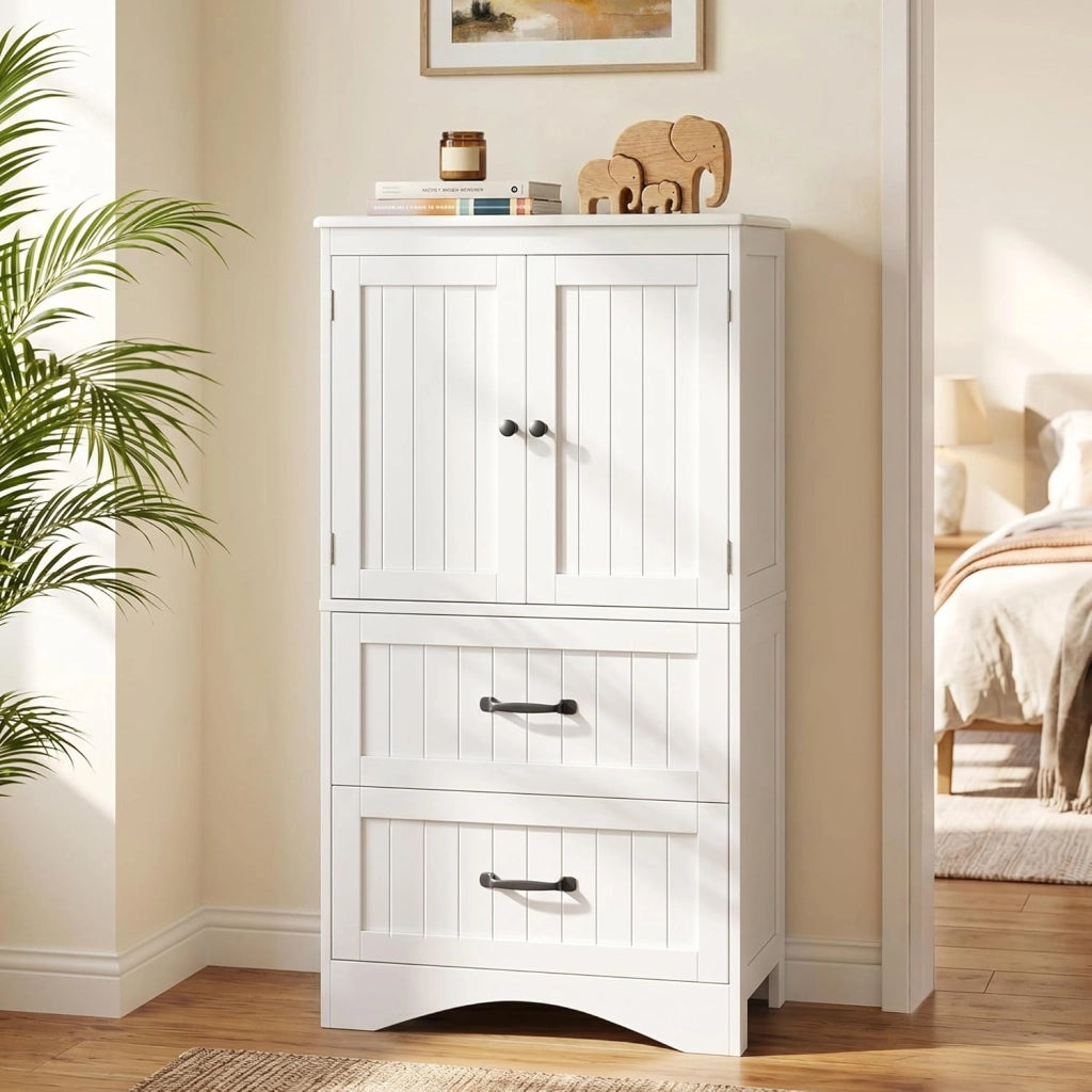 Armadietto da Cucina, Mobile bagno con 2 Cassetti, con Ripiani Regolabili, per Bagno, Soggiorno and Cucina, 60×30×110 cm,Bianco
